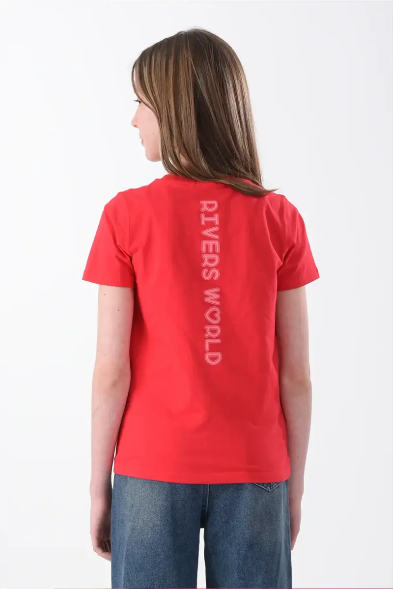 RWG-2S24-023-2-y12 (4) Red T-Shirt For Girls, Oversized Fit