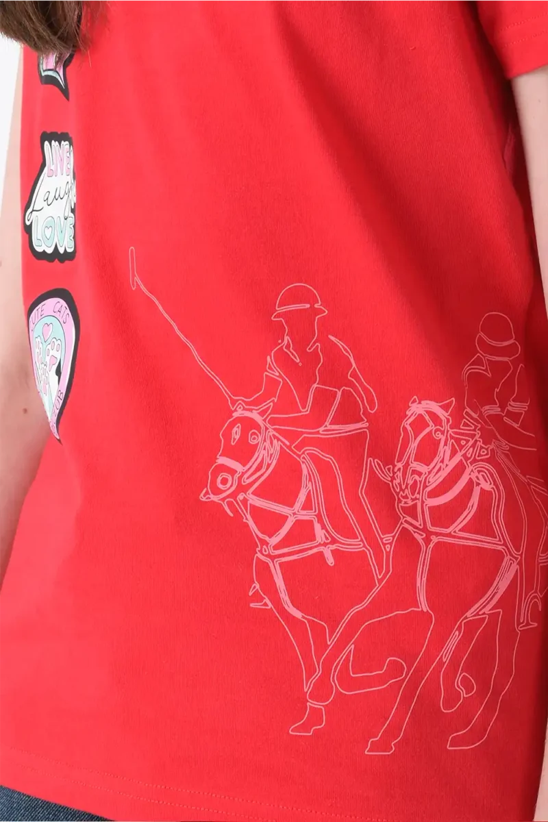 RWG-2S24-023-2-y12 (6) Red T-Shirt For Girls, Oversized Fit