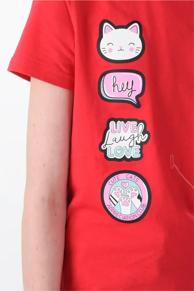 RWG-2S24-023-2-y12 (7) Red T-Shirt For Girls, Oversized Fit