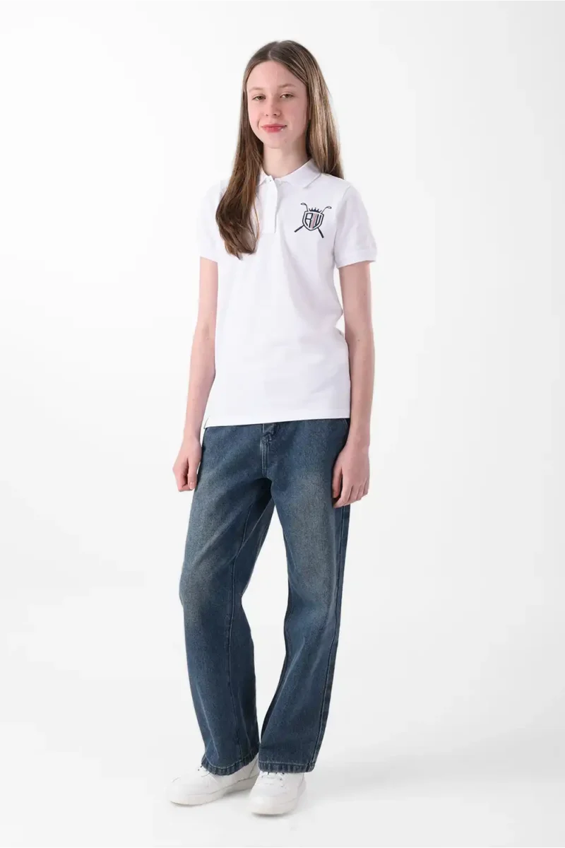 White Polo Shirt For Girls, Regular Fit