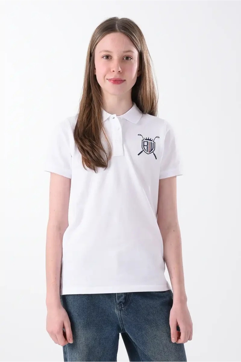 White Polo Shirt For Girls, Regular Fit