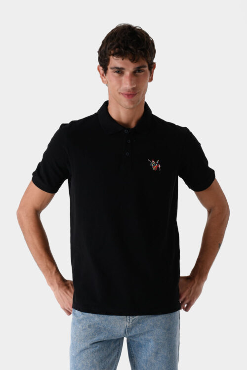 Black Polo Shirt For Men, Regular Fit