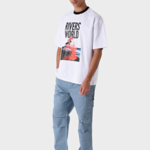 RWM-1S25-E116-1 White Men's Printed T-Shirt, Loose Fit