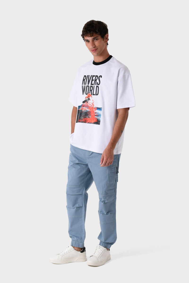 RWM-1S25-E116-1 White Men's Printed T-Shirt, Loose Fit