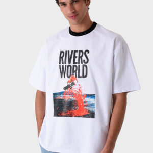 RWM-1S25-E116-2 White Men's Printed T-Shirt, Loose Fit
