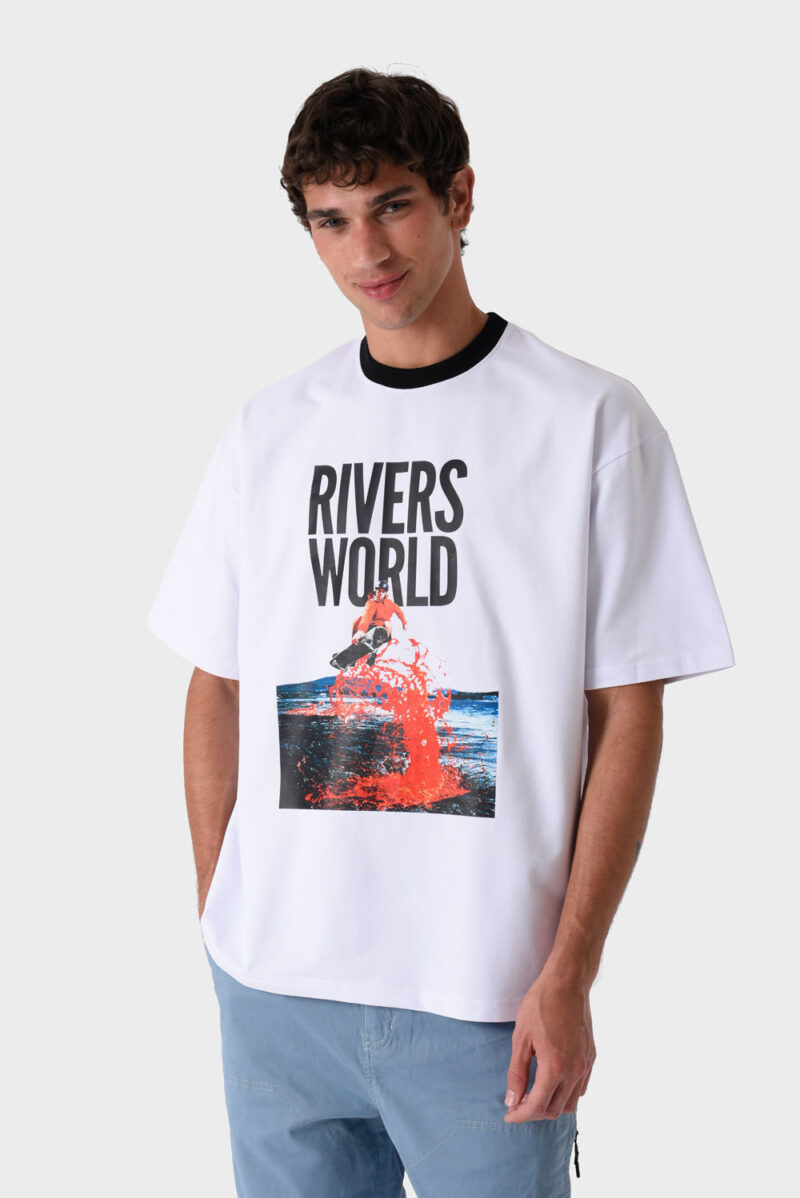 RWM-1S25-E116-2 White Men's Printed T-Shirt, Loose Fit