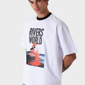 RWM-1S25-E116-3 White Men's Printed T-Shirt, Loose Fit