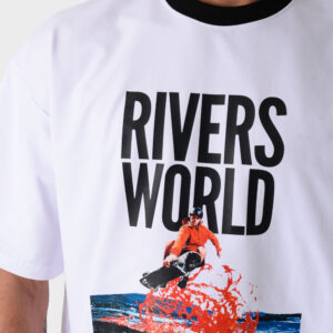 RWM-1S25-E116-5 White Men's Printed T-Shirt, Loose Fit