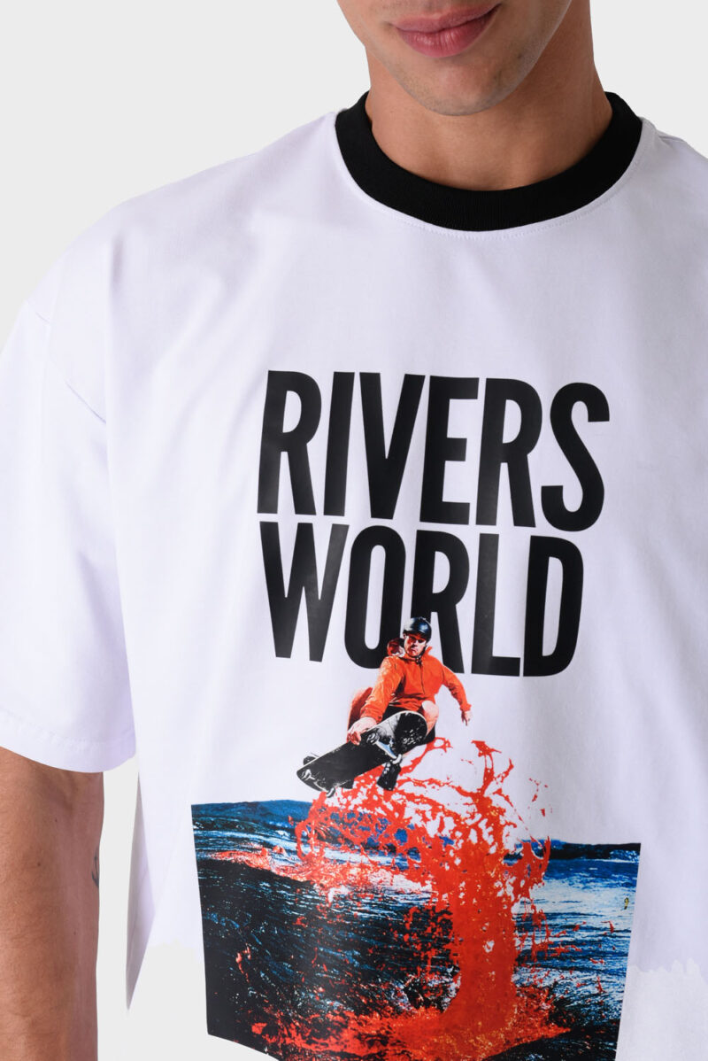 RWM-1S25-E116-5 White Men's Printed T-Shirt, Loose Fit