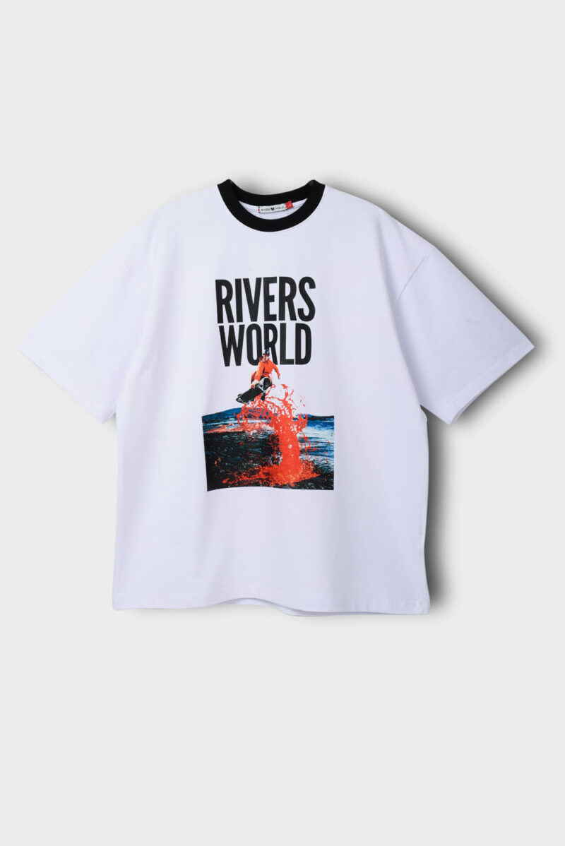 RWM-1S25-E116-6 White Men's Printed T-Shirt, Loose Fit
