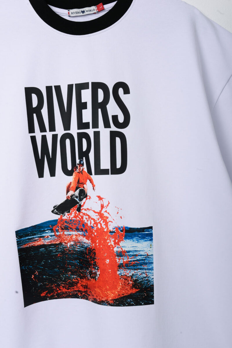 RWM-1S25-E116-7 White Men's Printed T-Shirt, Loose Fit