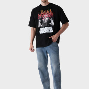 RWM-1S25-E119-1 Black Printed T-Shirt For Men, Loose Fit