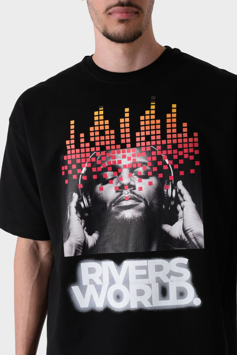 RWM-1S25-E119-5 Black Printed T-Shirt For Men, Loose Fit