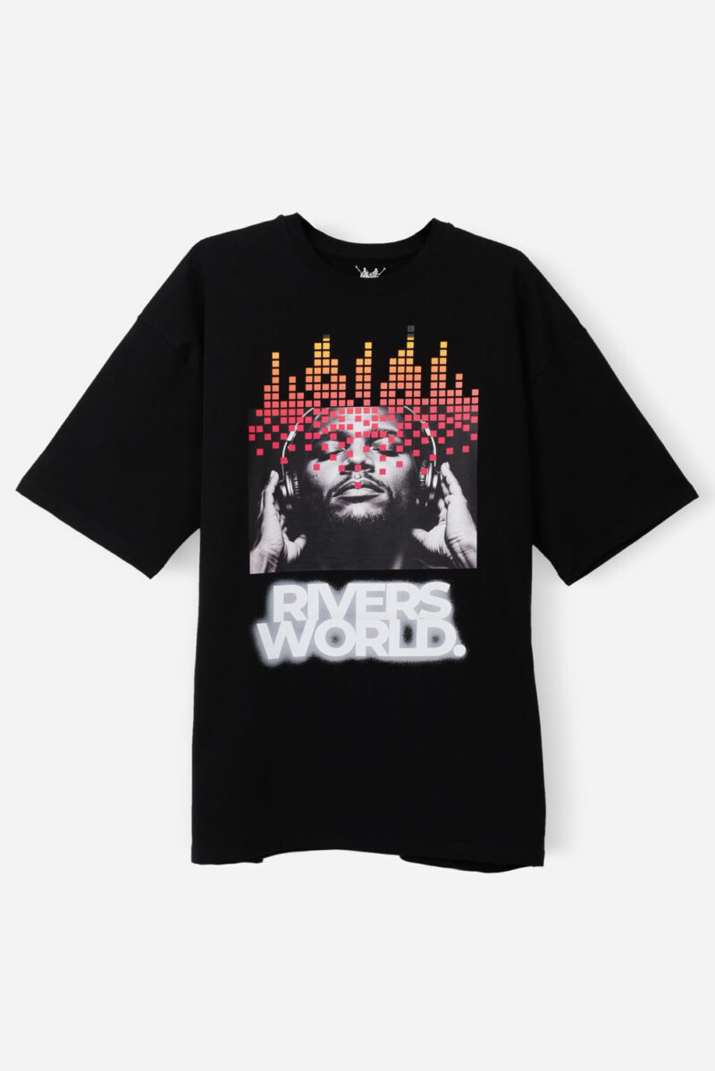 RWM-1S25-E119-6 Black Printed T-Shirt For Men, Loose Fit