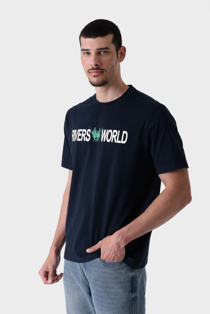 RWM-1S25-E124-3 Navy Printed T-Shirt For Men, Regular Fit