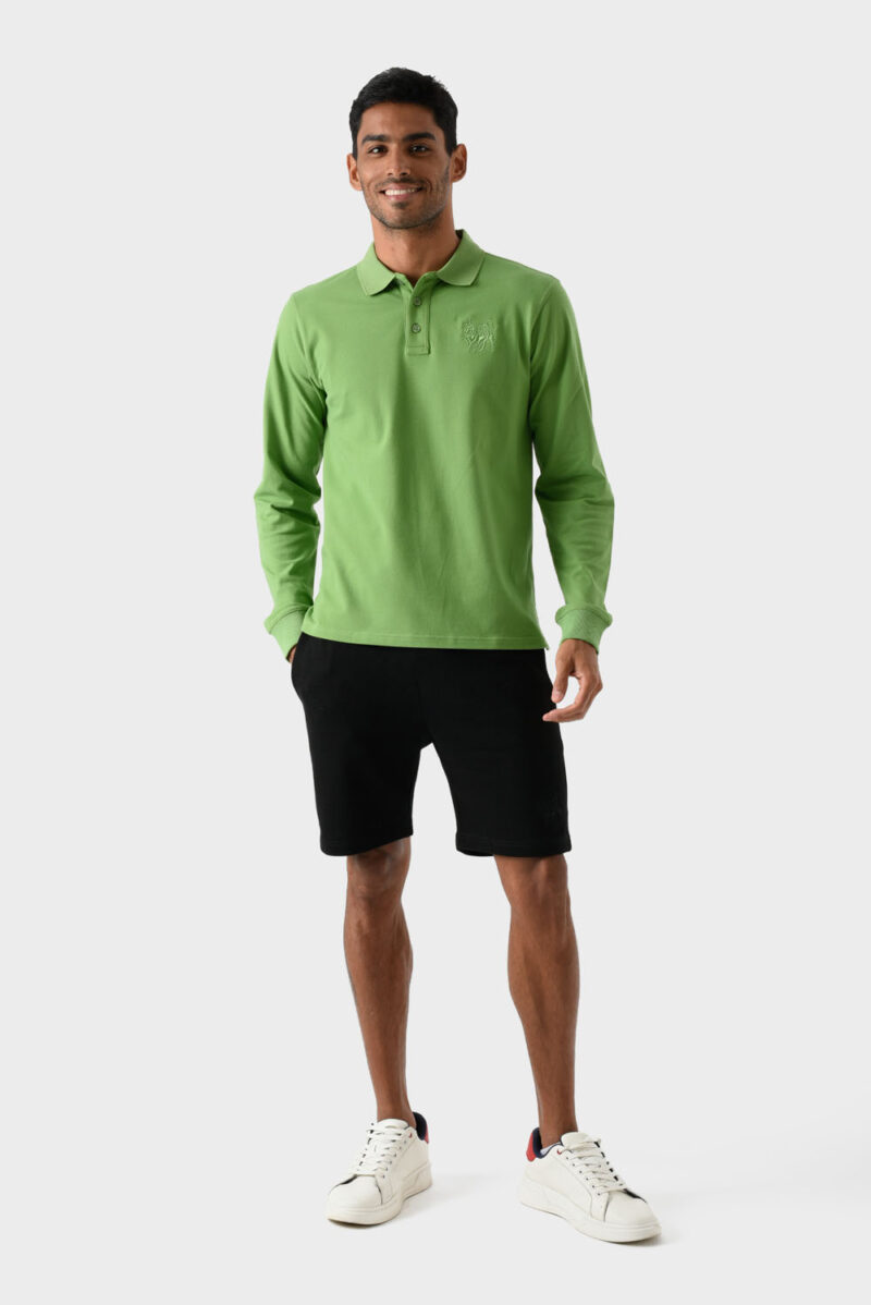 Green Cotton Polo Shirt For Men - Regular Fit