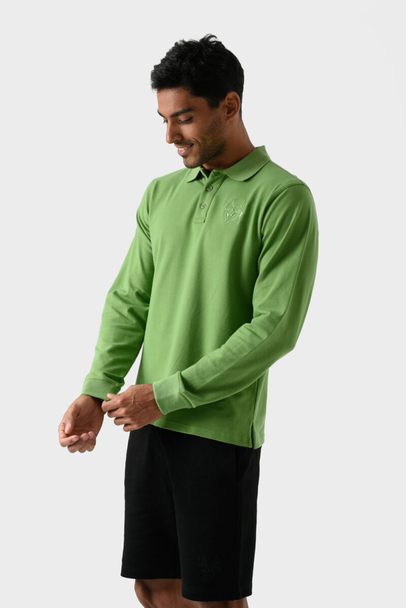 Green Cotton Polo Shirt For Men - Regular Fit