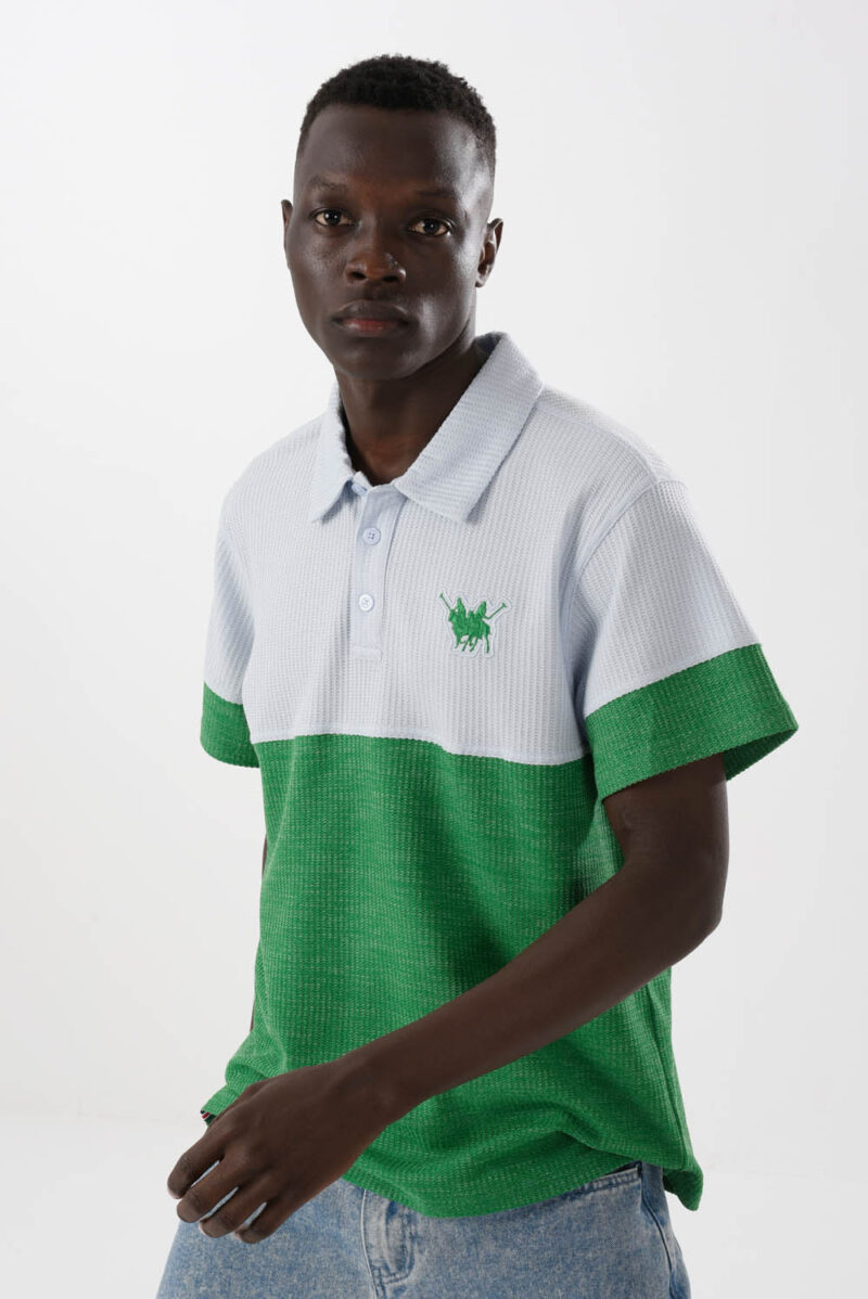 Green & White Polo Shirt For Men, Regular Fit