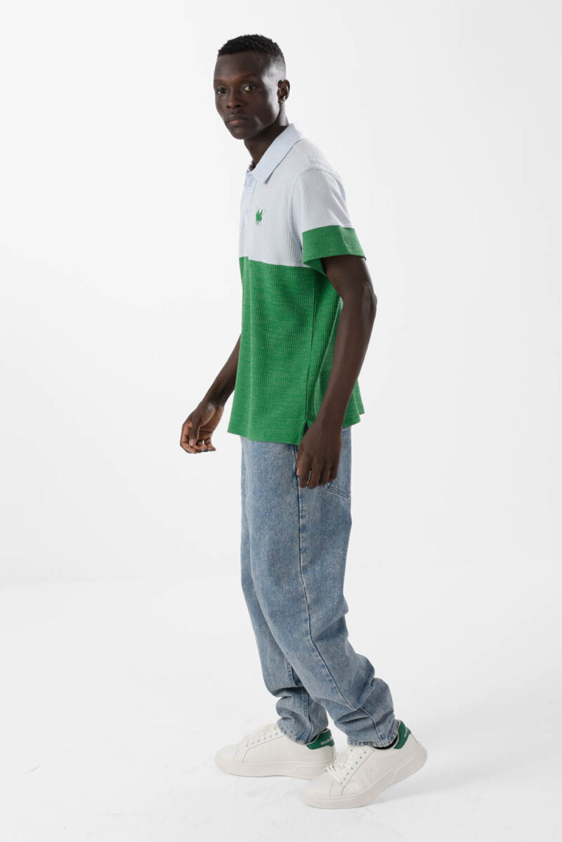 Green & White Polo Shirt For Men, Regular Fit