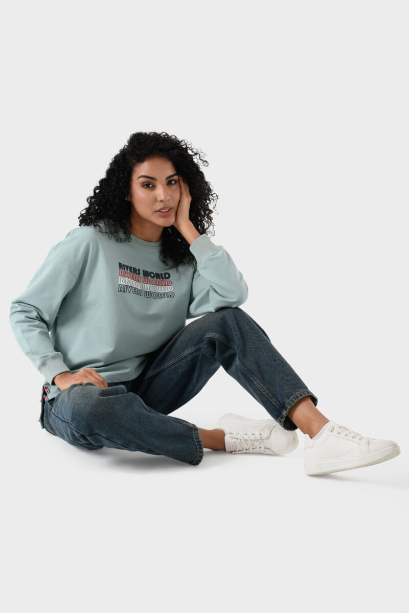 Green Cotton Sweatshirt For Women - Oversized Fit