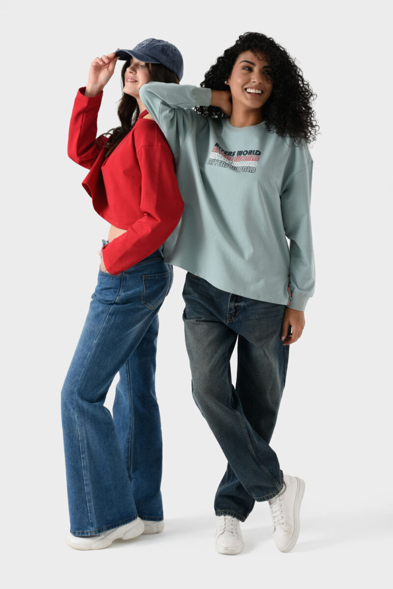 Green Cotton Sweatshirt For Women - Oversized Fit