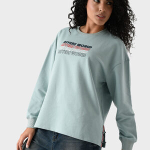 Green Cotton Sweatshirt For Women - Oversized Fit