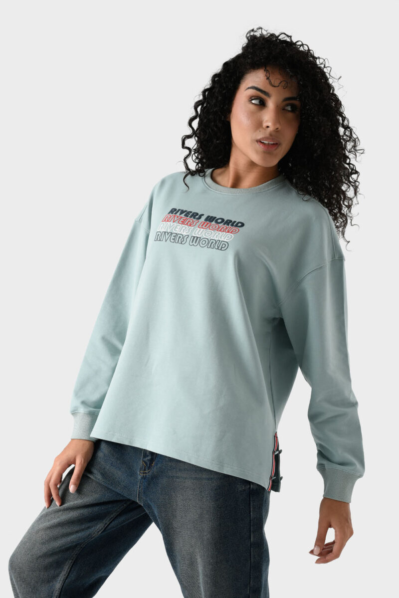 Green Cotton Sweatshirt For Women - Oversized Fit