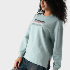 Green Cotton Sweatshirt For Women - Oversized Fit