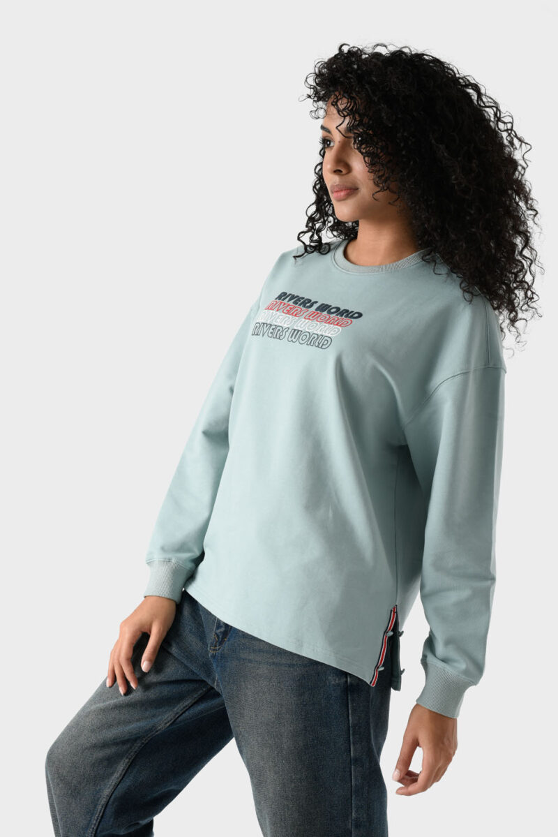 Green Cotton Sweatshirt For Women - Oversized Fit