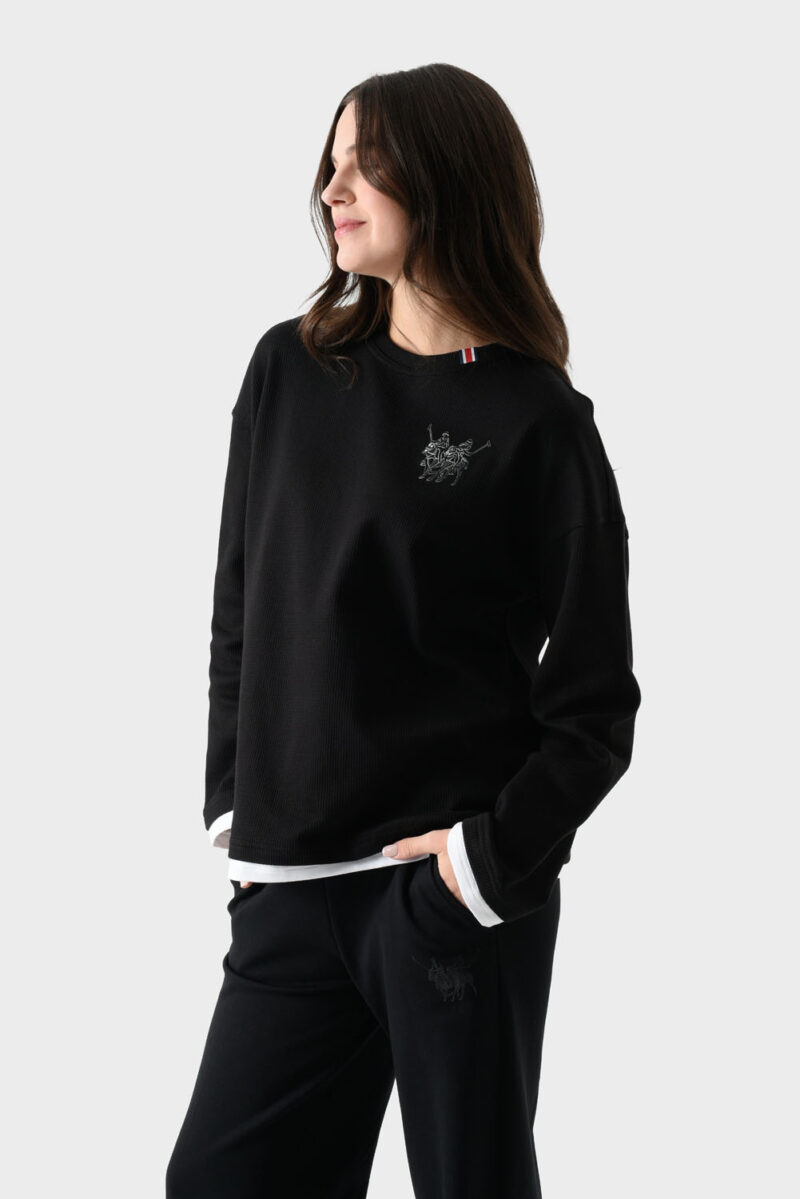 RWW-1W25-210 (2) Black Cotton Sweatshirt For Women - Oversized Fit