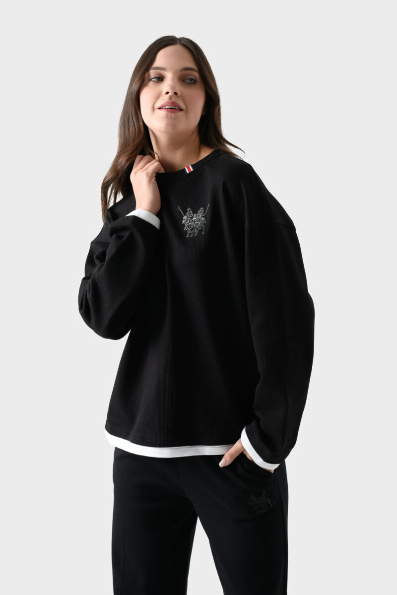 RWW-1W25-210 (3) Black Cotton Sweatshirt For Women - Oversized Fit