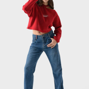 Red Cotton Sweatshirt For Women - Oversized Fit