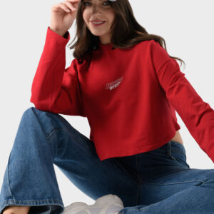 Red Cotton Sweatshirt For Women - Oversized Fit