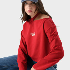Red Cotton Sweatshirt For Women - Oversized Fit