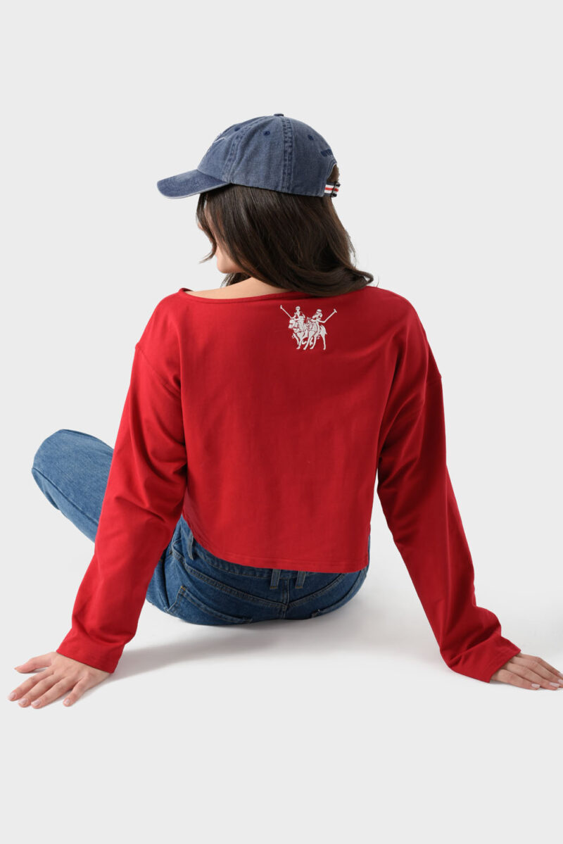 Red Cotton Sweatshirt For Women - Oversized Fit