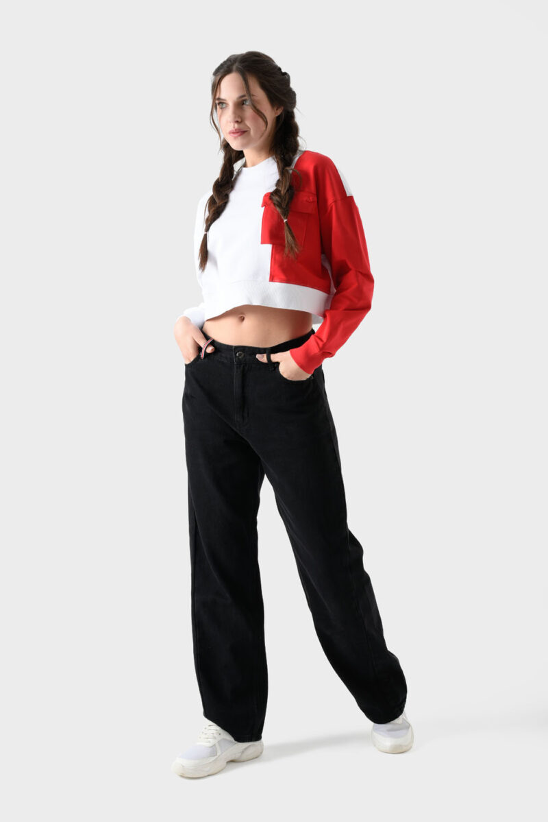 RWW-1W25-212 (1) Red and White Cotton Sweatshirt For Women - Oversized Fit