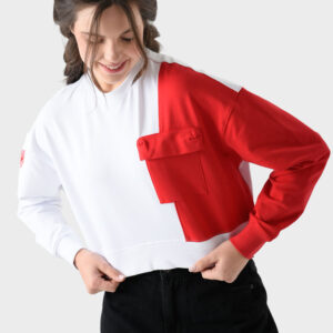 RWW-1W25-212 (2) Red and White Cotton Sweatshirt For Women - Oversized Fit