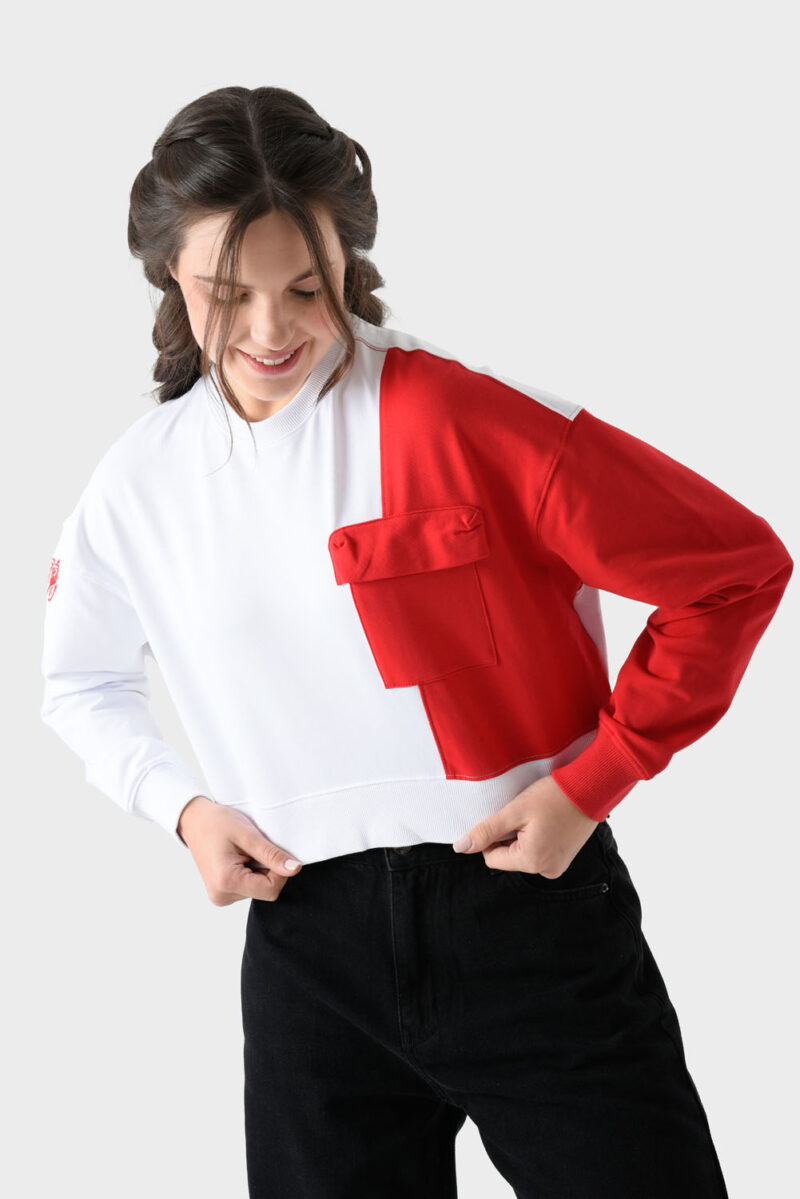 RWW-1W25-212 (2) Red and White Cotton Sweatshirt For Women - Oversized Fit