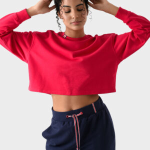 RWW-1W25-213 (2) Red Cotton Sweatshirt For Women - Oversized Fit