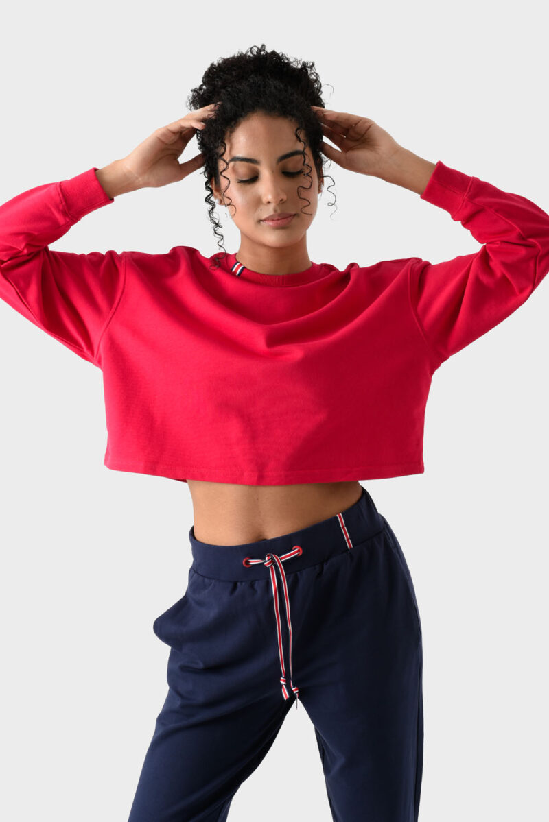 RWW-1W25-213 (2) Red Cotton Sweatshirt For Women - Oversized Fit