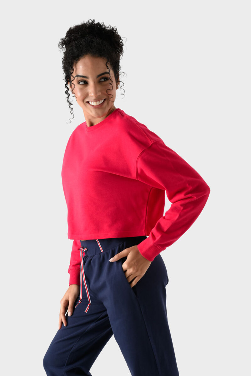 RWW-1W25-213 (3) Red Cotton Sweatshirt For Women - Oversized Fit