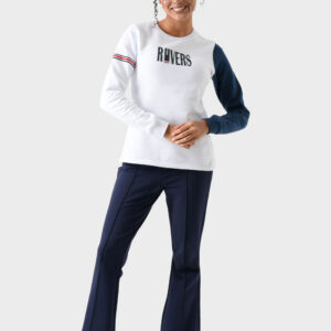 RWW-1W25-214 (1) White and Navy Cotton Sweatshirt For Women - Regular Fit