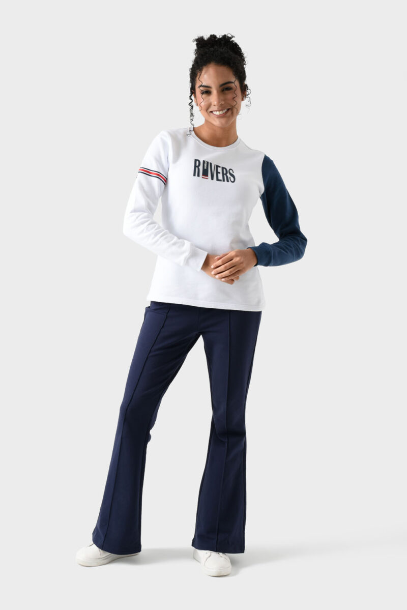 RWW-1W25-214 (1) White and Navy Cotton Sweatshirt For Women - Regular Fit