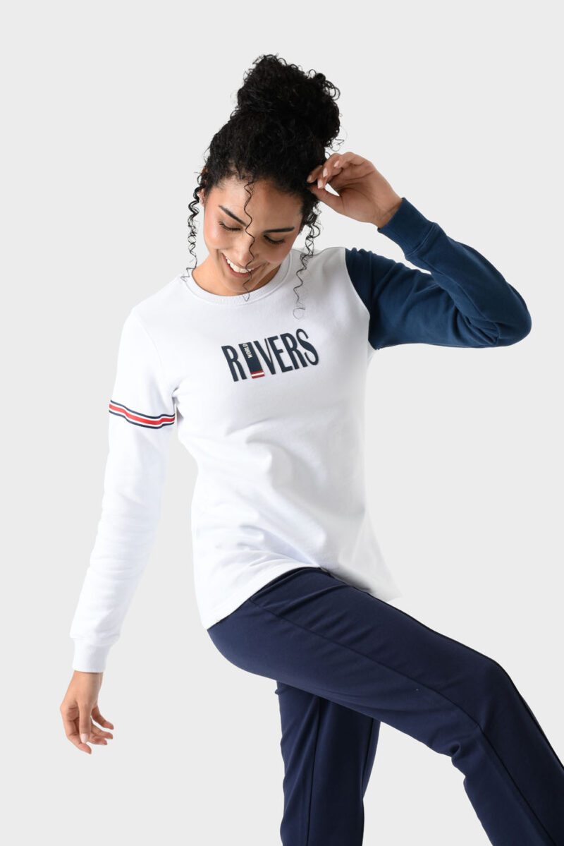 RWW-1W25-214 (2) White and Navy Cotton Sweatshirt For Women - Regular Fit