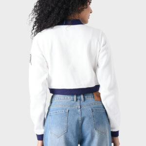 White and Navy Cotton Polo Shirt For Women - Regular Fit