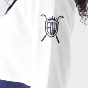 White and Navy Cotton Polo Shirt For Women - Regular Fit