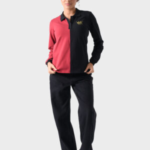 Red and Black Cotton Polo Shirt For Women - Regular Fit