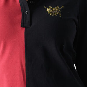 Red and Black Cotton Polo Shirt For Women - Regular Fit