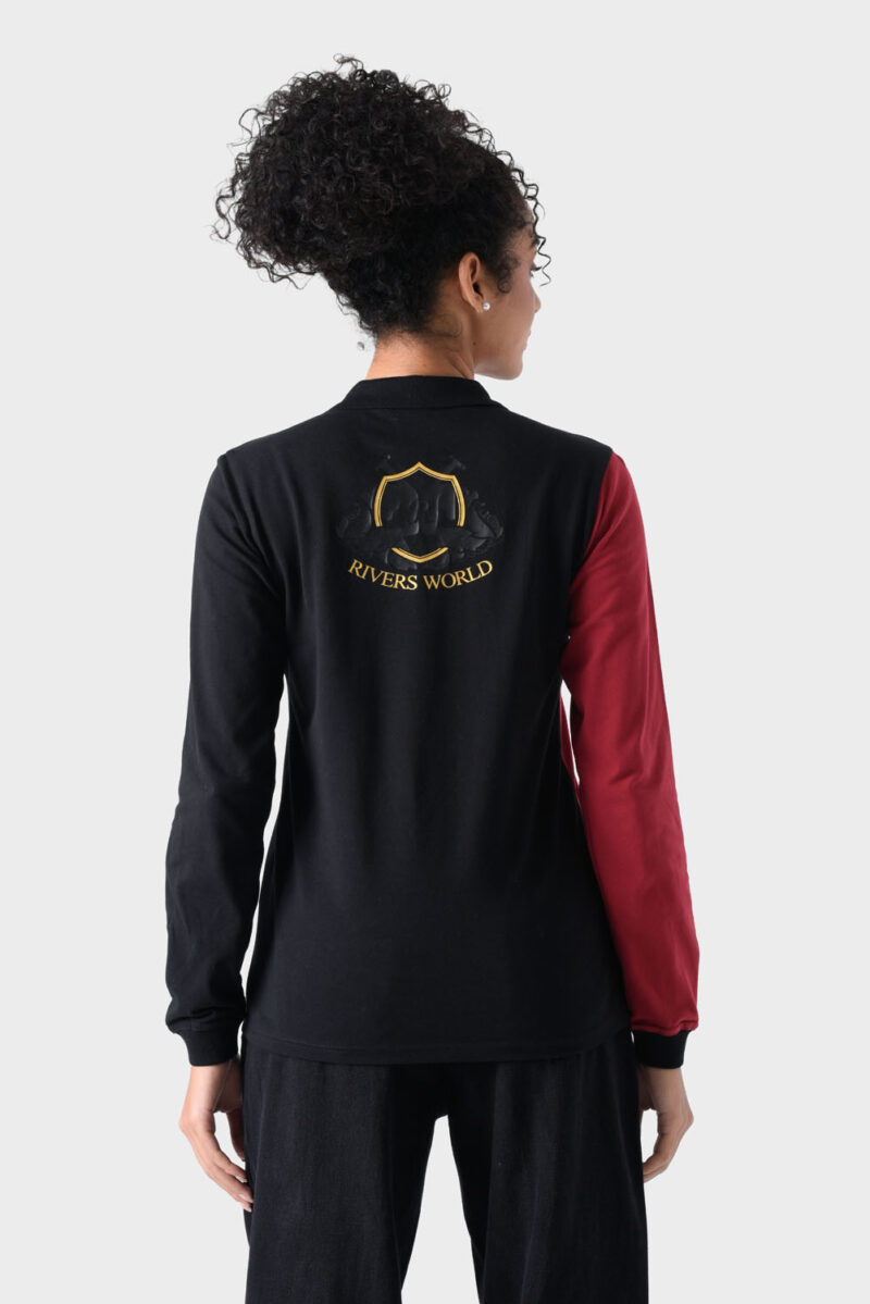 Red and Black Cotton Polo Shirt For Women - Regular Fit