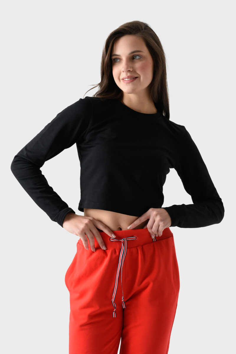 RWW-1W25-223-1 (1) Black Cotton Top For Women, Slim Fit